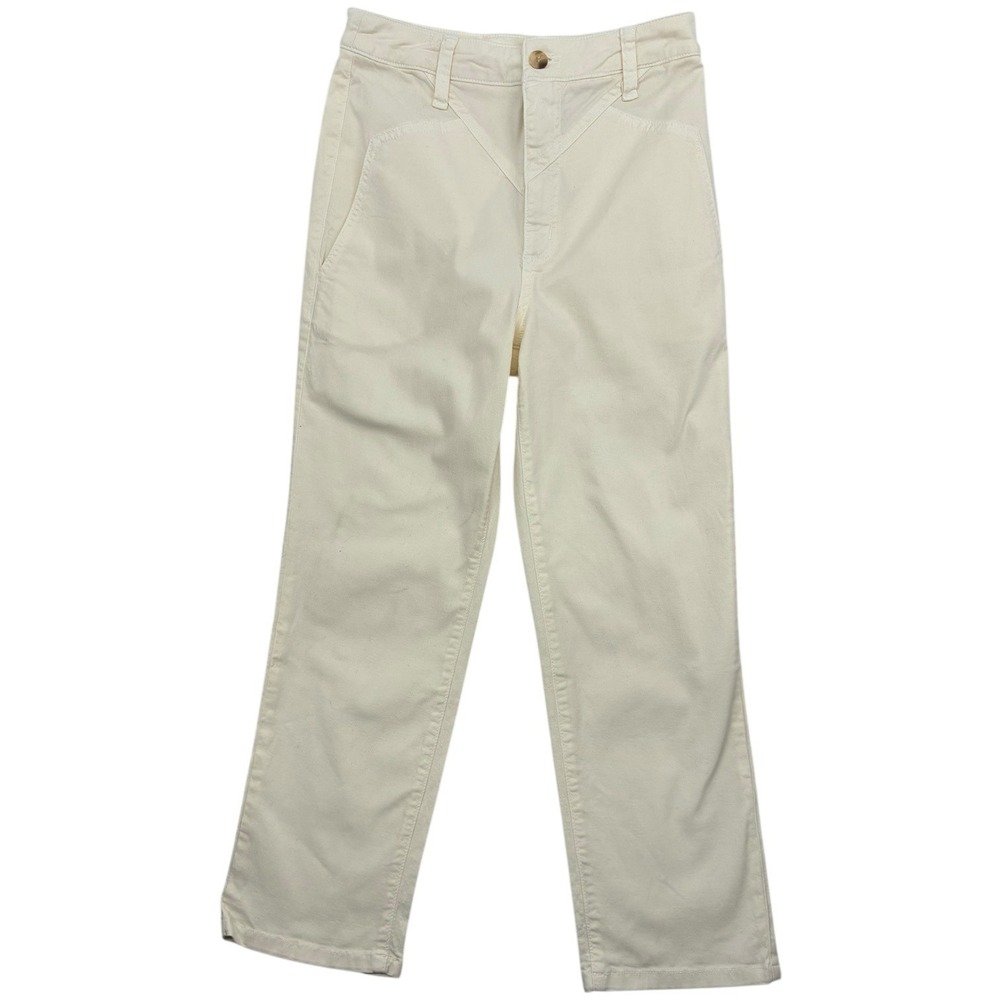 Amadi Cream Stretch Pants XS Petite Zip Front Slim Straight Ankle Crop 23.5